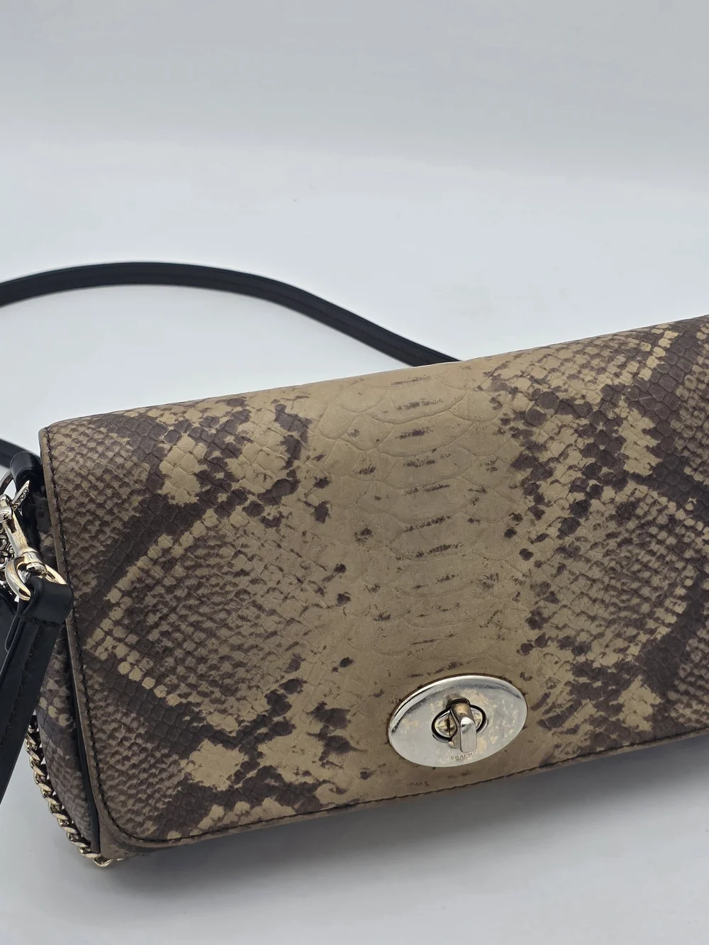 Snake-Embossed Shoulder Bag with Turn-Lock Closure